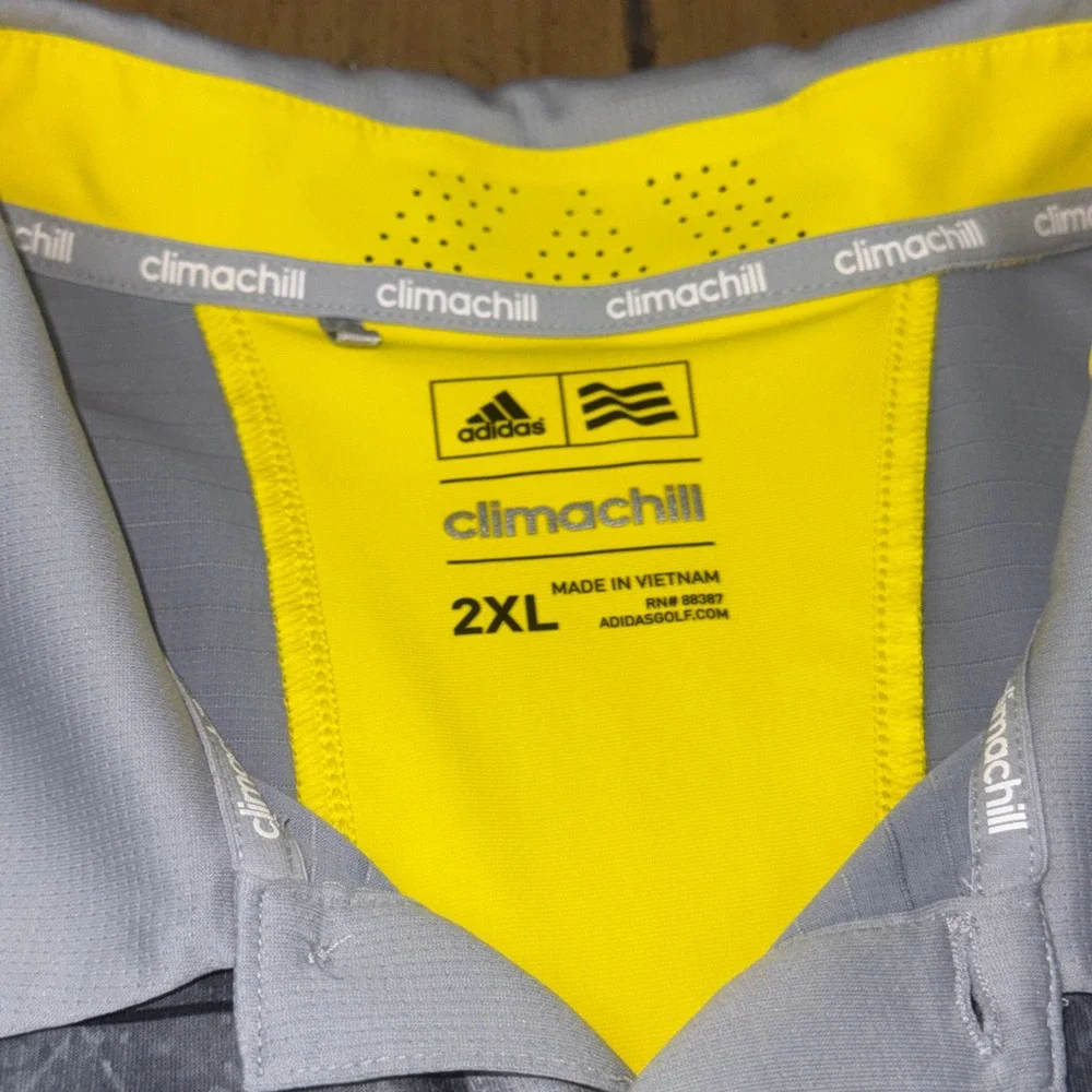 Adidas Golf Mens Climachill Polo Shirt 2XL Grey Yellow Geometric BC2317